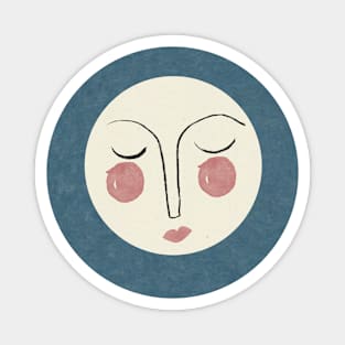 Blue moon face illustration Magnet